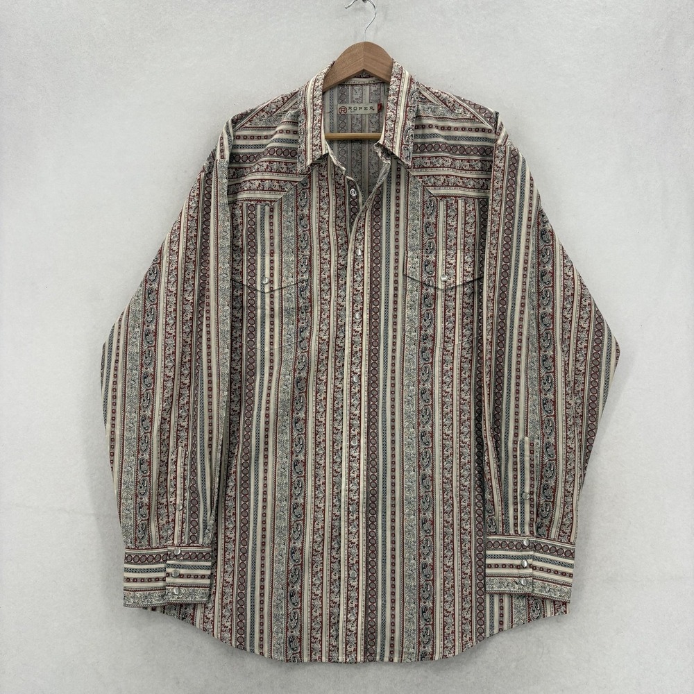 Roper Shirt Mens XL Multicolor Stripe Long Sleeve Pearl Snap Western Cowboy Y2K